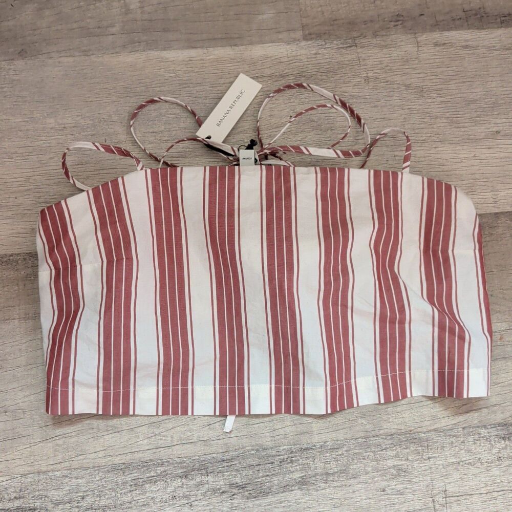 Banana Republic Red White Striped Tie Strap Crop Top XS NWT